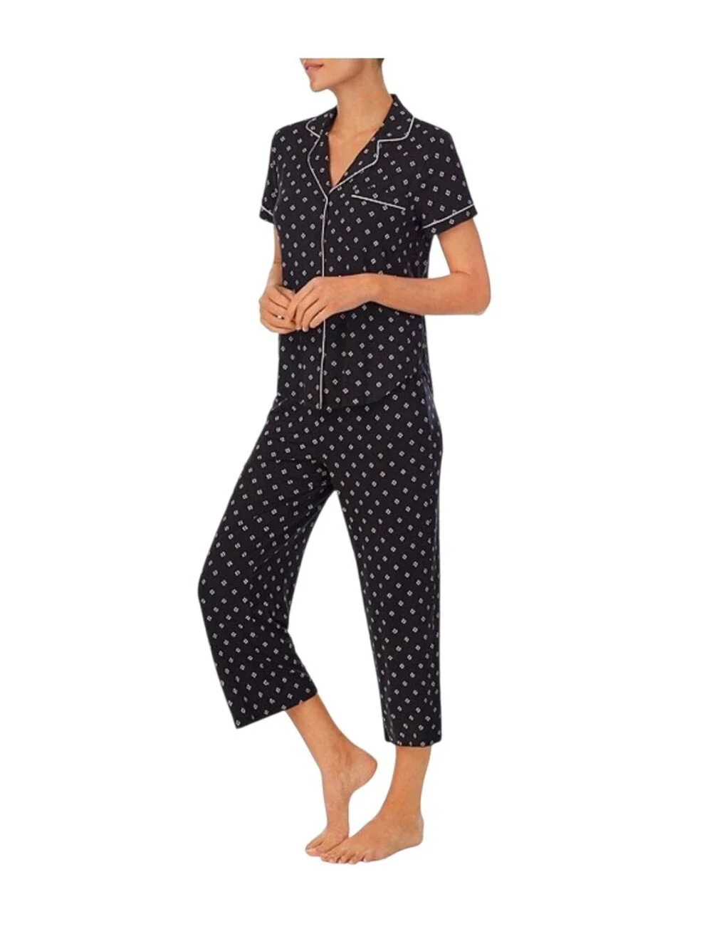 Heart Clover Print Jersey Knit Cropped Coordinating Pajama Set